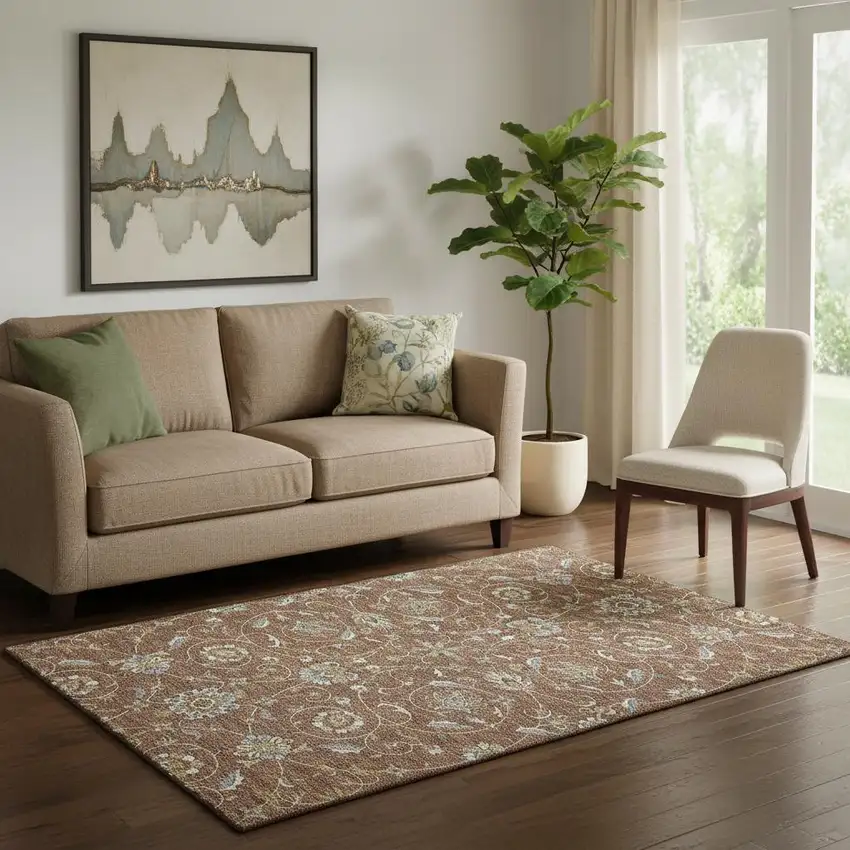 Rust Gray And Ivory Moroccan Washable Area Rug With UV Protection Photo 2