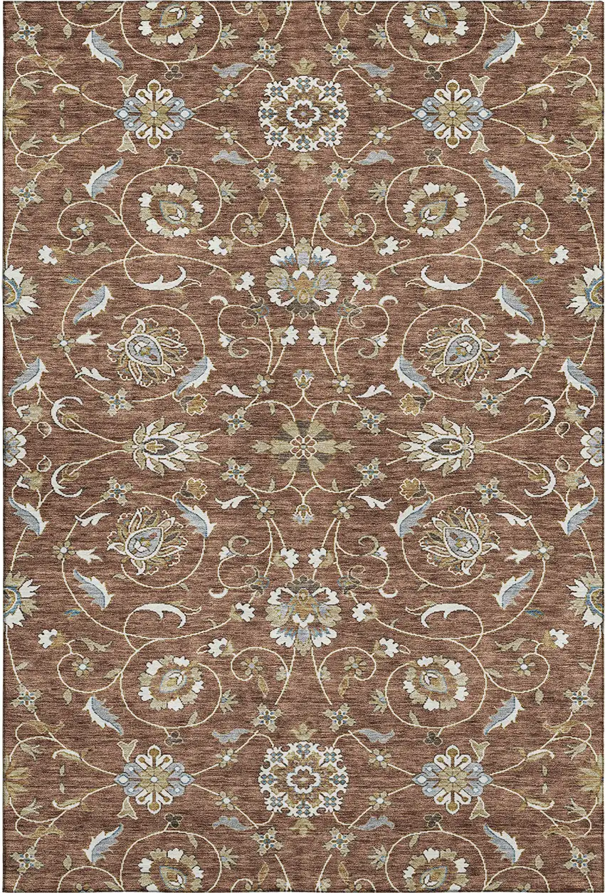 Rust Gray And Ivory Moroccan Washable Area Rug With UV Protection Photo 1