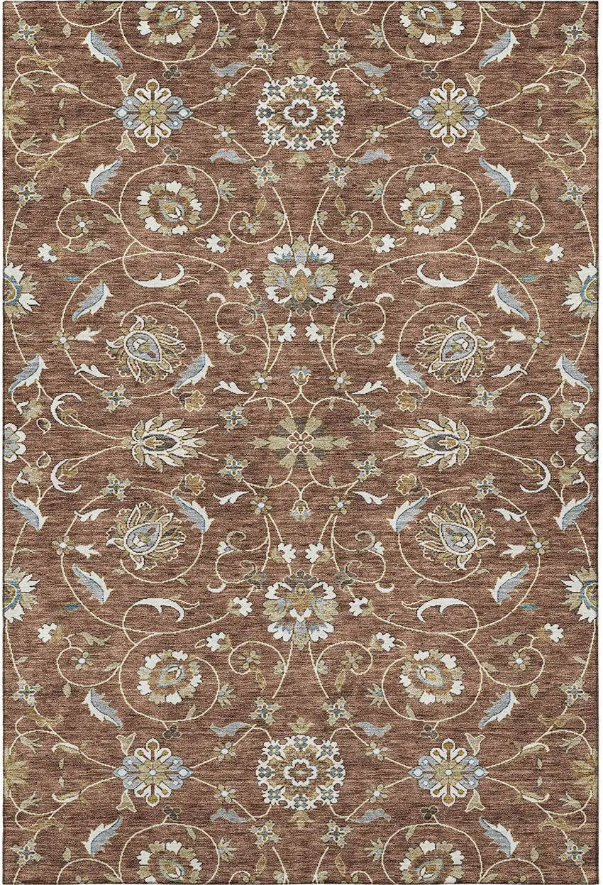 Rust Gray And Ivory Moroccan Washable Area Rug With UV Protection Photo 3