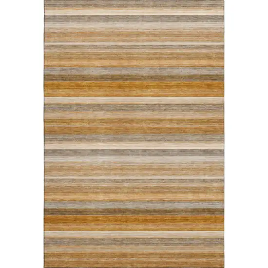Rust Gray And Ivory Striped Washable Area Rug With UV Protection Photo 1