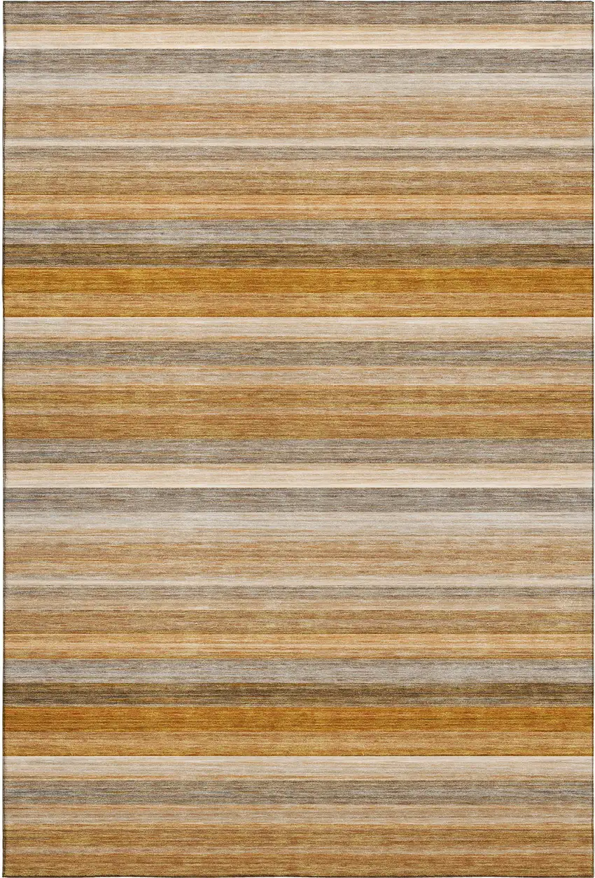 Rust Gray And Ivory Striped Washable Area Rug With UV Protection Photo 1