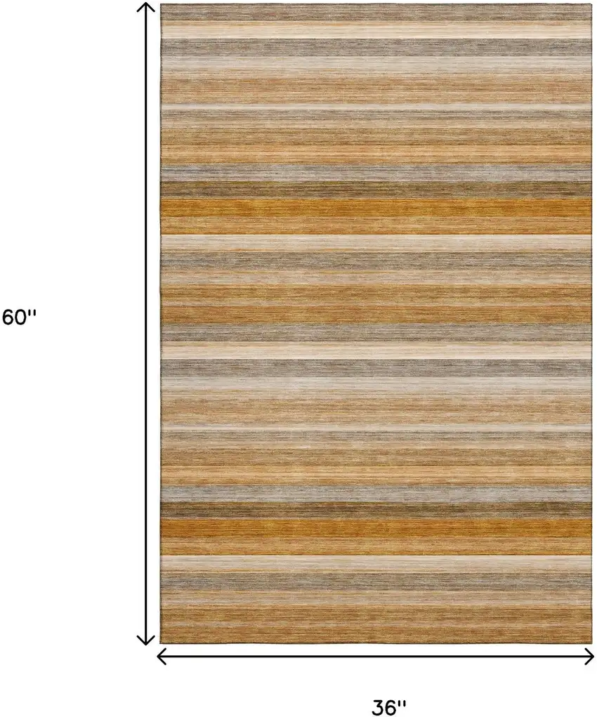 Rust Gray And Ivory Striped Washable Area Rug With UV Protection Photo 6
