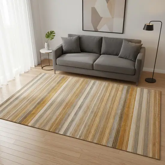 Rust Gray And Ivory Striped Washable Area Rug With UV Protection Photo 2