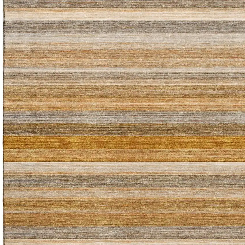 Rust Gray And Ivory Striped Washable Area Rug With UV Protection Photo 3