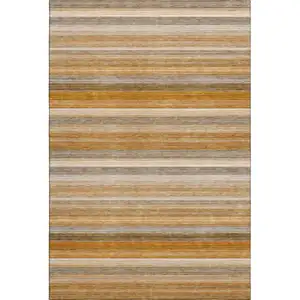 Photo of Rust Gray And Ivory Striped Washable Area Rug With UV Protection
