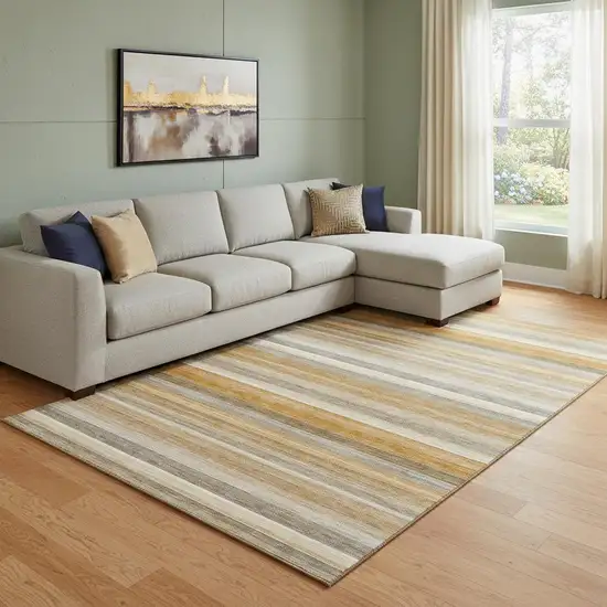 Rust Gray And Ivory Striped Washable Area Rug With UV Protection Photo 1