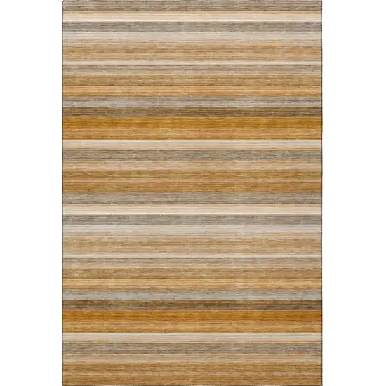 Rust Gray And Ivory Striped Washable Area Rug With UV Protection Photo 4