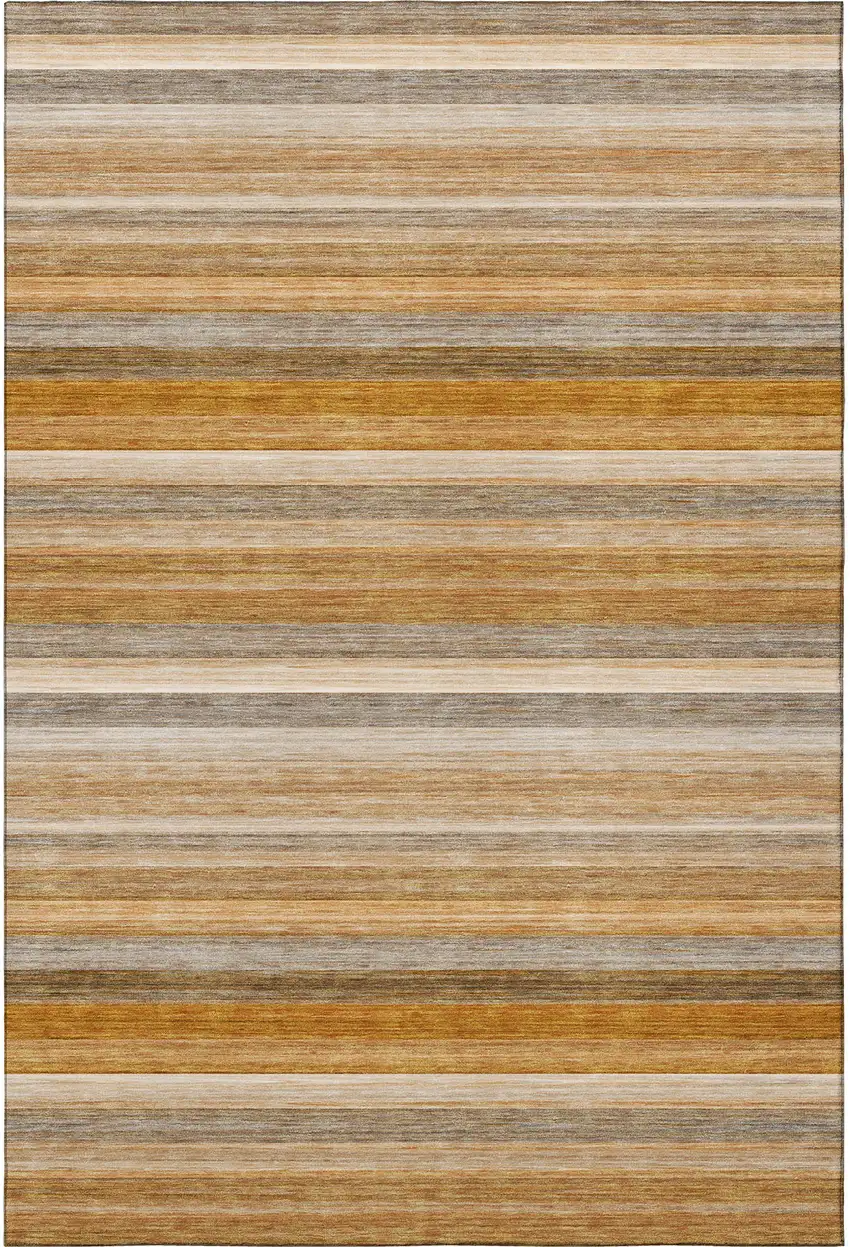 Rust Gray And Ivory Striped Washable Area Rug With UV Protection Photo 4