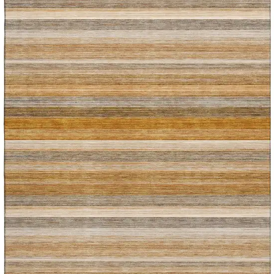 Rust Gray And Ivory Striped Washable Area Rug With UV Protection Photo 4
