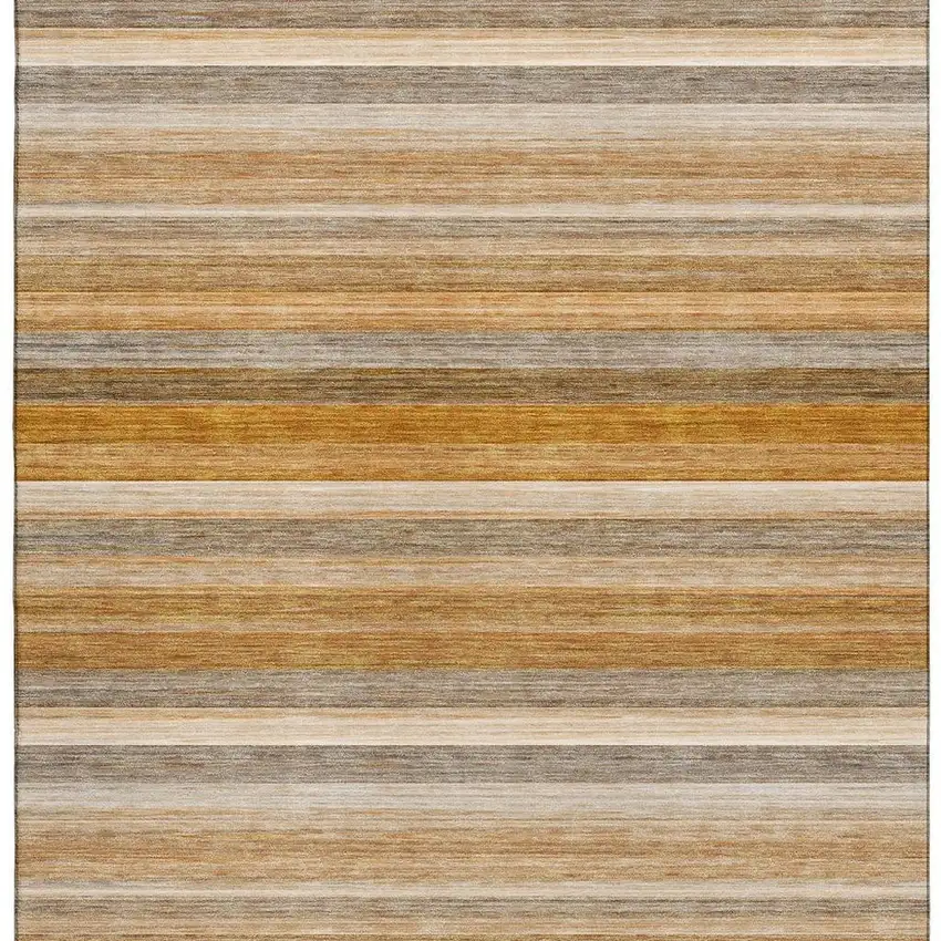 Rust Gray And Ivory Striped Washable Area Rug With UV Protection Photo 4