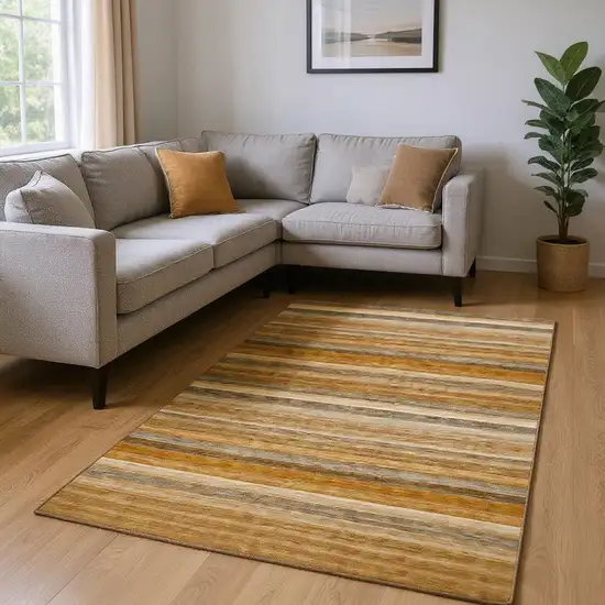 Rust Gray And Ivory Striped Washable Area Rug With UV Protection Photo 2