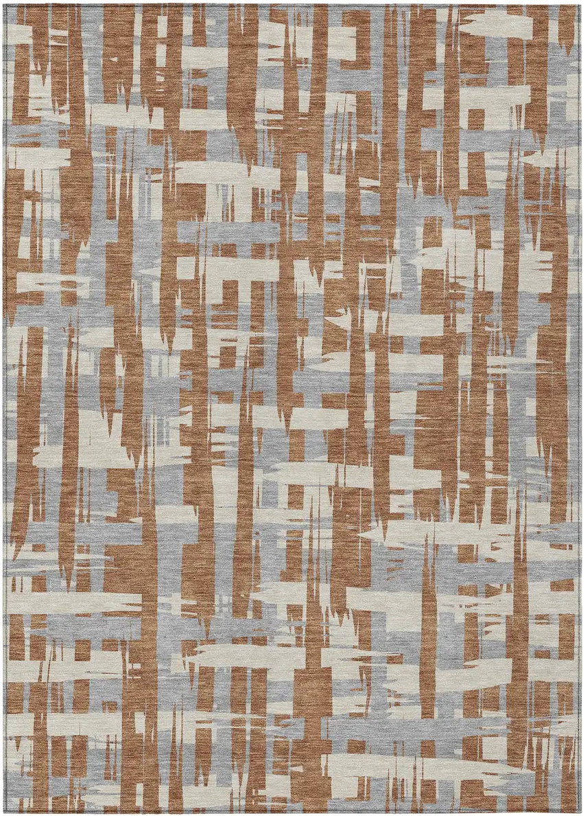 Rust Gray And Ivory Striped Washable Indoor Outdoor Area Rug Photo 1