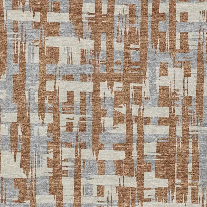 Rust Gray And Ivory Striped Washable Indoor Outdoor Area Rug Photo 3