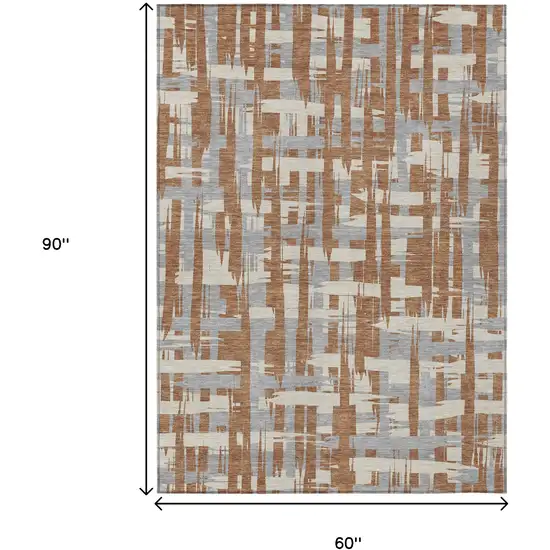 Rust Gray And Ivory Striped Washable Indoor Outdoor Area Rug Photo 8