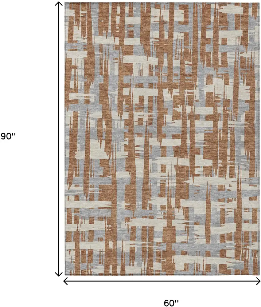 Rust Gray And Ivory Striped Washable Indoor Outdoor Area Rug Photo 8