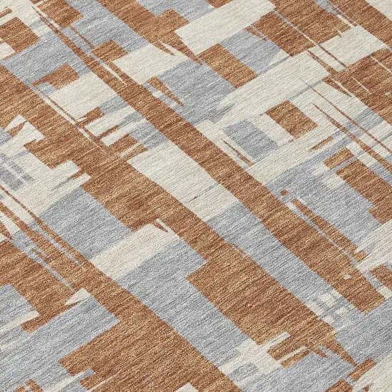 Rust Gray And Ivory Striped Washable Indoor Outdoor Area Rug Photo 7