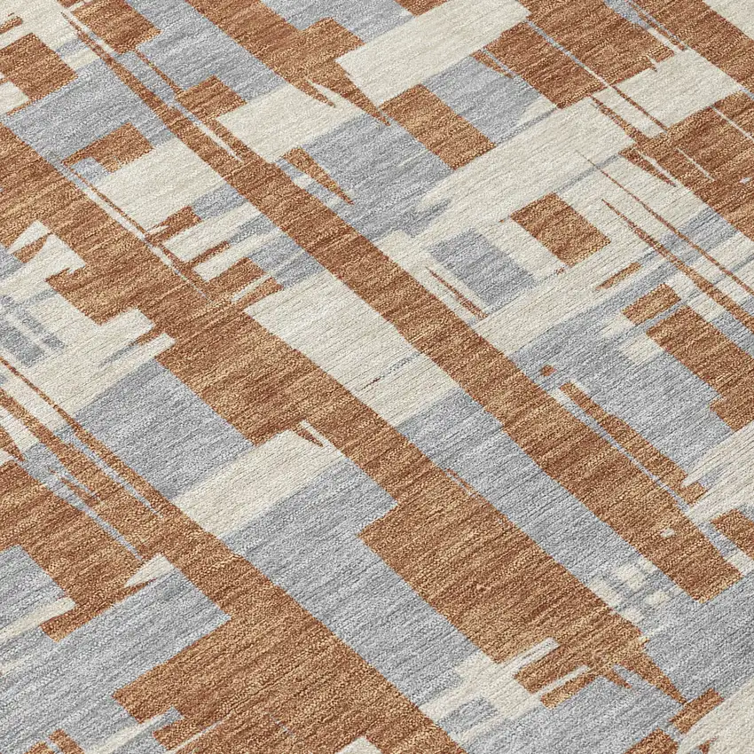 Rust Gray And Ivory Striped Washable Indoor Outdoor Area Rug Photo 7