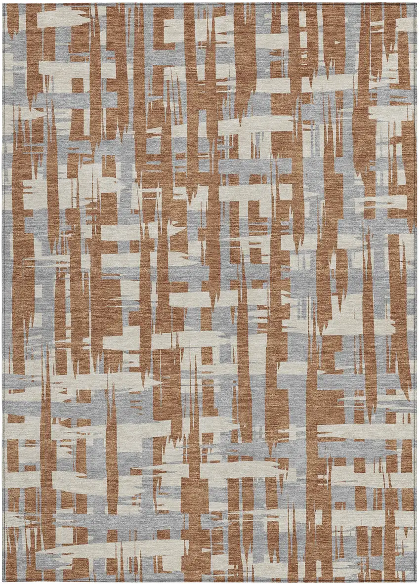 Rust Gray And Ivory Striped Washable Indoor Outdoor Area Rug Photo 3