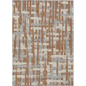 Photo of Rust Gray And Ivory Striped Washable Indoor Outdoor Area Rug