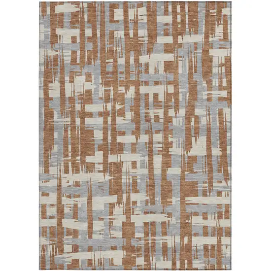 Rust Gray And Ivory Striped Washable Indoor Outdoor Area Rug Photo 3