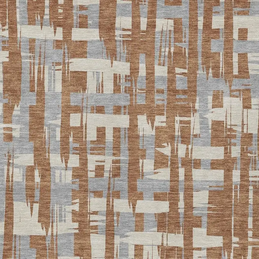 Rust Gray And Ivory Striped Washable Indoor Outdoor Area Rug Photo 4