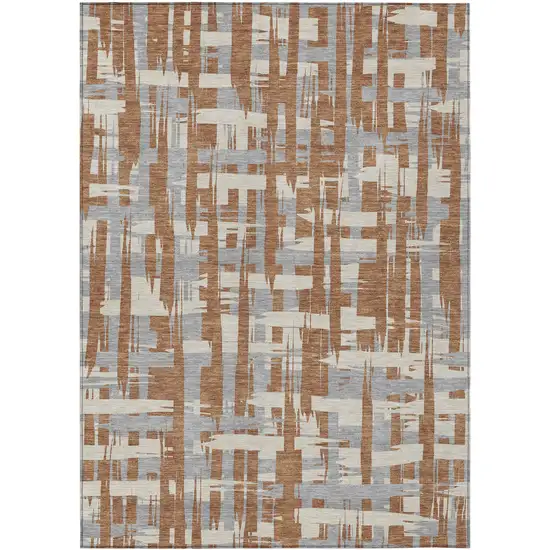 Rust Gray And Ivory Striped Washable Indoor Outdoor Area Rug Photo 1