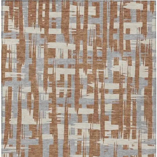 Rust Gray And Ivory Striped Washable Indoor Outdoor Area Rug Photo 4