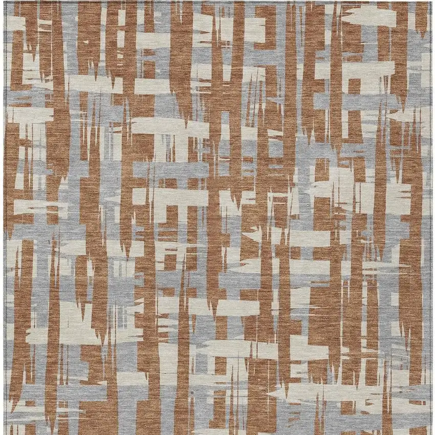 Rust Gray And Ivory Striped Washable Indoor Outdoor Area Rug Photo 4