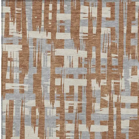 Rust Gray And Ivory Striped Washable Indoor Outdoor Area Rug Photo 3