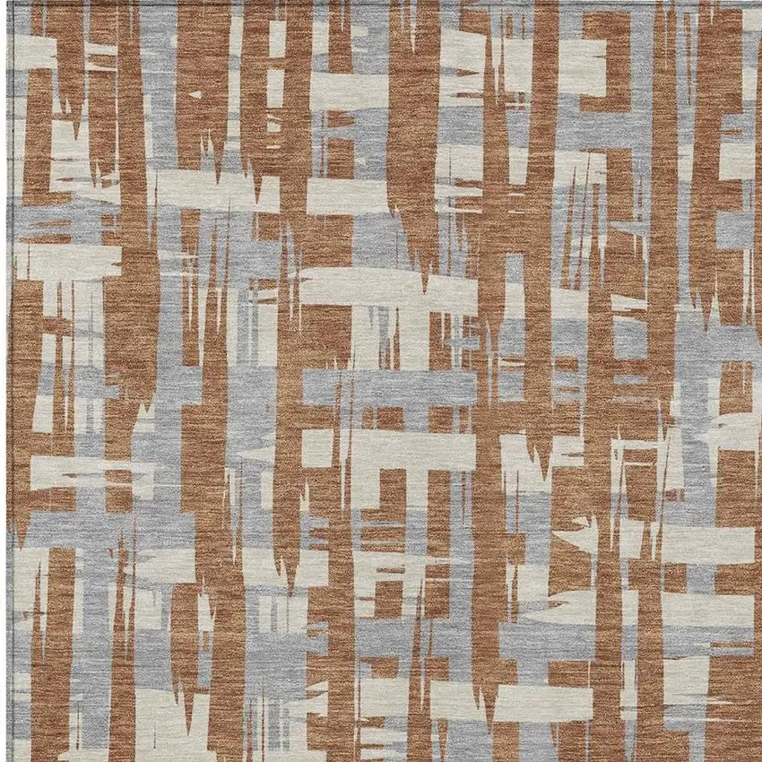 Rust Gray And Ivory Striped Washable Indoor Outdoor Area Rug Photo 3