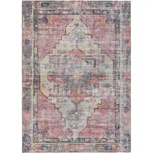 Photo of Rust Gray And Mauve Oriental Washable Indoor Outdoor Area Rug