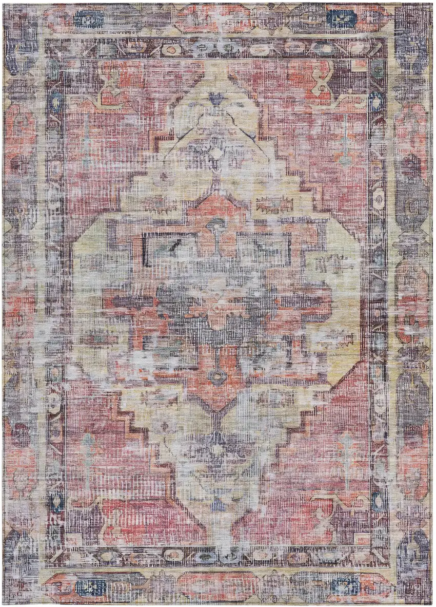 Rust Gray And Mauve Oriental Washable Indoor Outdoor Area Rug Photo 3