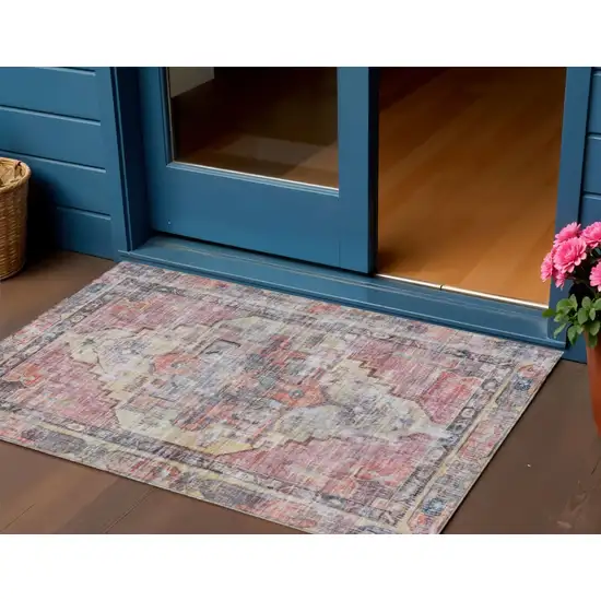 Rust Gray And Mauve Oriental Washable Indoor Outdoor Area Rug Photo 2