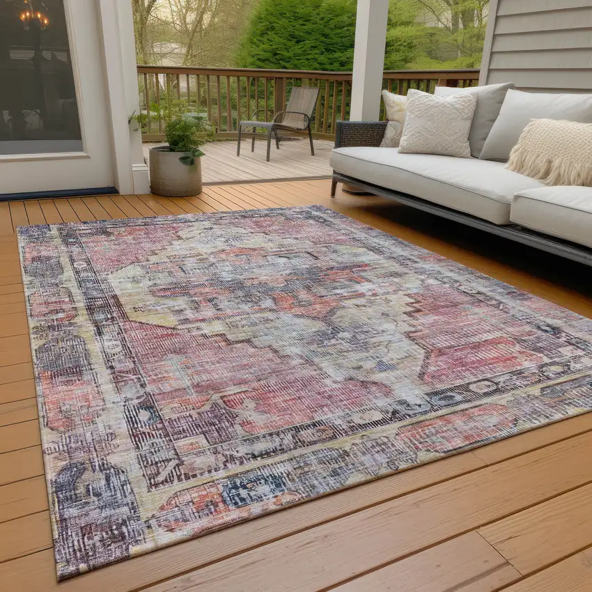 Rust Gray And Mauve Oriental Washable Indoor Outdoor Area Rug Photo 8