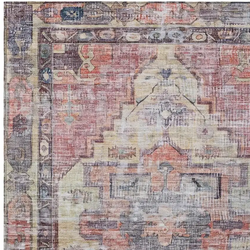 Rust Gray And Mauve Oriental Washable Indoor Outdoor Area Rug Photo 3
