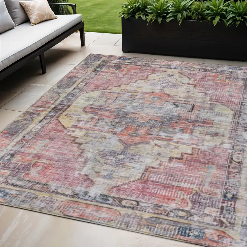 Rust Gray And Mauve Oriental Washable Indoor Outdoor Area Rug Photo 2