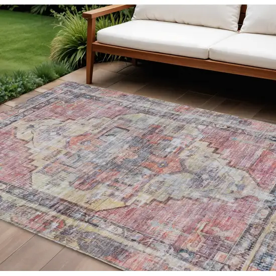 Rust Gray And Mauve Oriental Washable Indoor Outdoor Area Rug Photo 2