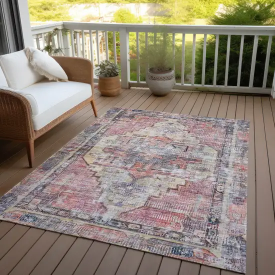 Rust Gray And Mauve Oriental Washable Indoor Outdoor Area Rug Photo 5