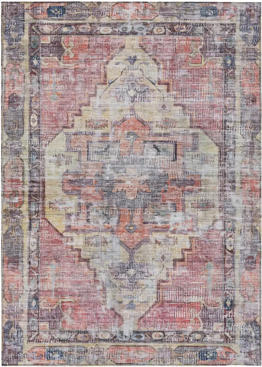 Rust Gray And Mauve Oriental Washable Indoor Outdoor Area Rug Photo 1
