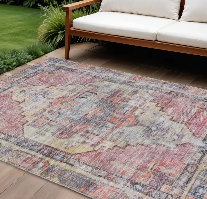 Rust Gray And Mauve Oriental Washable Indoor Outdoor Area Rug Photo 2