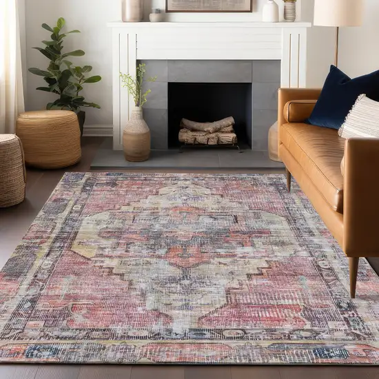 Rust Gray And Mauve Oriental Washable Indoor Outdoor Area Rug Photo 6