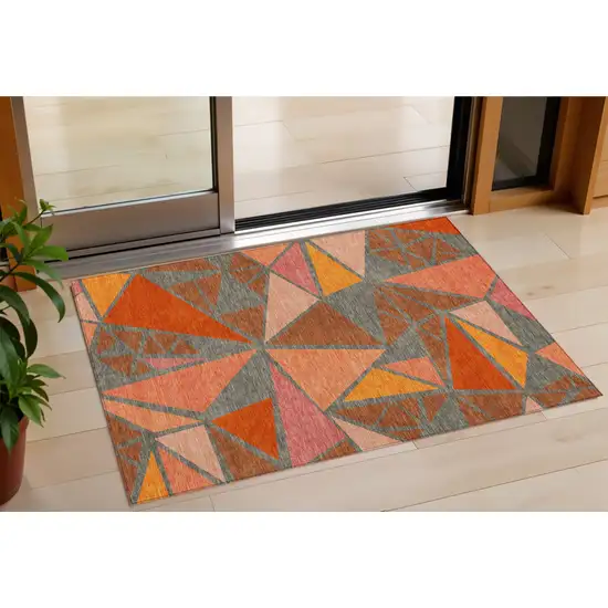 Rust Gray And Pink Geometric Washable Indoor Outdoor Area Rug Photo 1