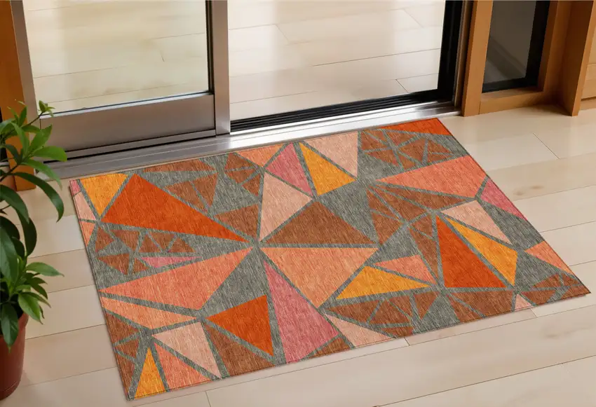 Rust Gray And Pink Geometric Washable Indoor Outdoor Area Rug Photo 1