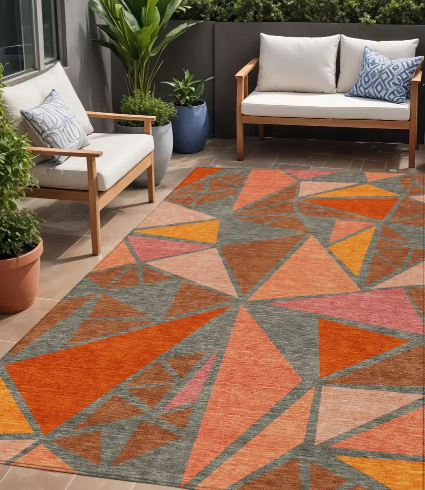 Rust Gray And Pink Geometric Washable Indoor Outdoor Area Rug Photo 1