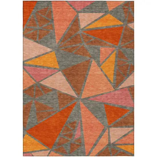 Rust Gray And Pink Geometric Washable Indoor Outdoor Area Rug Photo 2