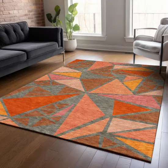 Rust Gray And Pink Geometric Washable Indoor Outdoor Area Rug Photo 9