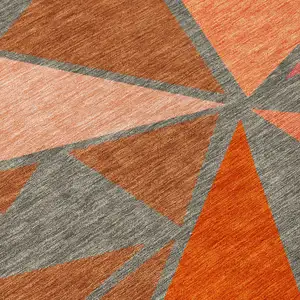 Photo of Rust Gray And Pink Geometric Washable Indoor Outdoor Area Rug