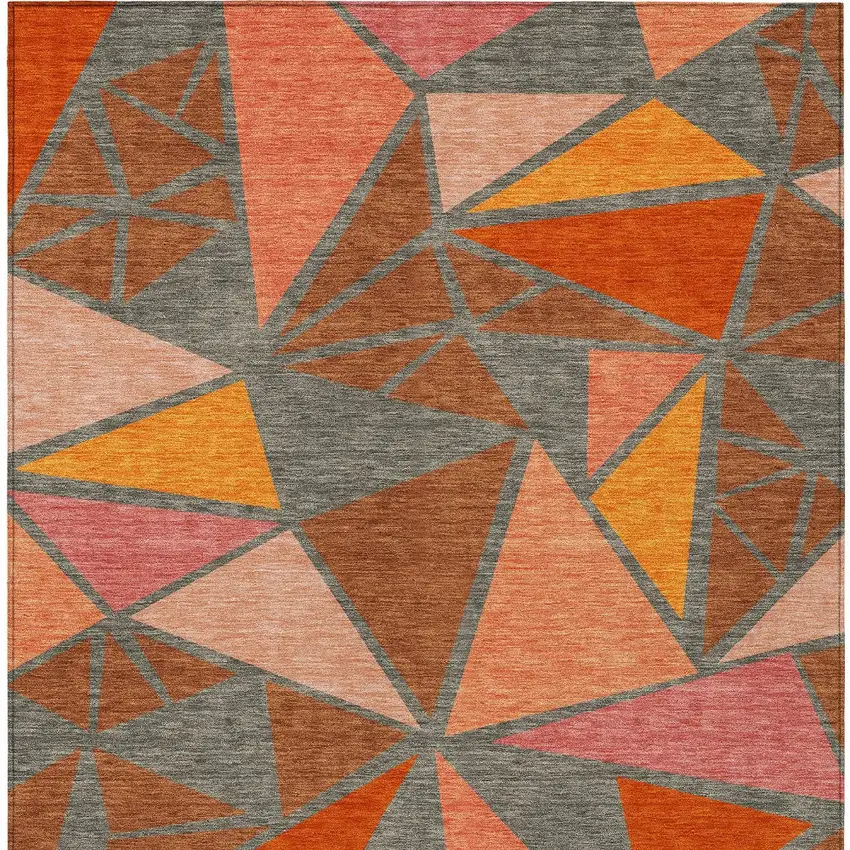 Rust Gray And Pink Geometric Washable Indoor Outdoor Area Rug Photo 8