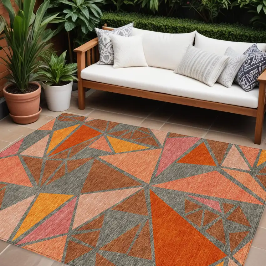 Rust Gray And Pink Geometric Washable Indoor Outdoor Area Rug Photo 1