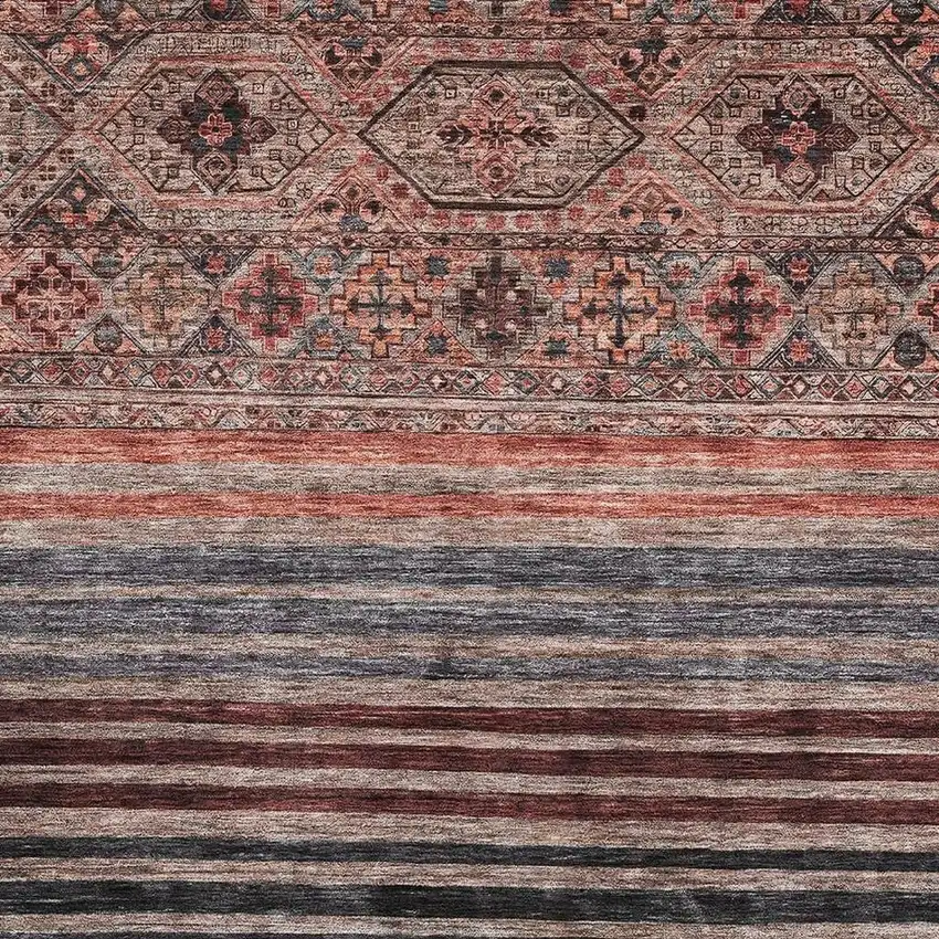 Rust Gray And Salmon Striped Washable Area Rug With UV Protection Photo 2